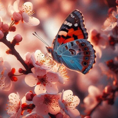 Papillon sur Fleurs de Printemps