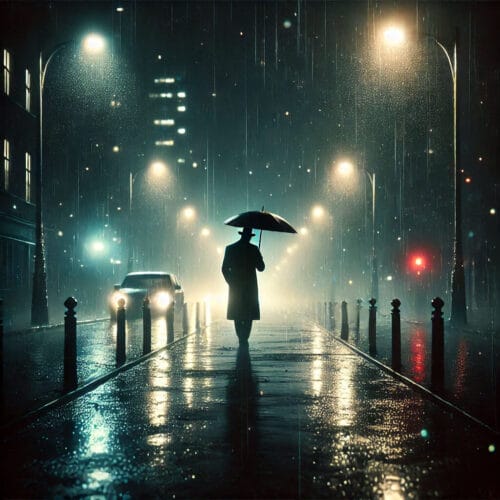 Silhouette Mystérieuse sous la Pluie