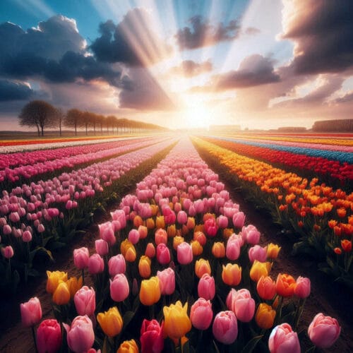 Champ de Tulipes au Lever du Soleil