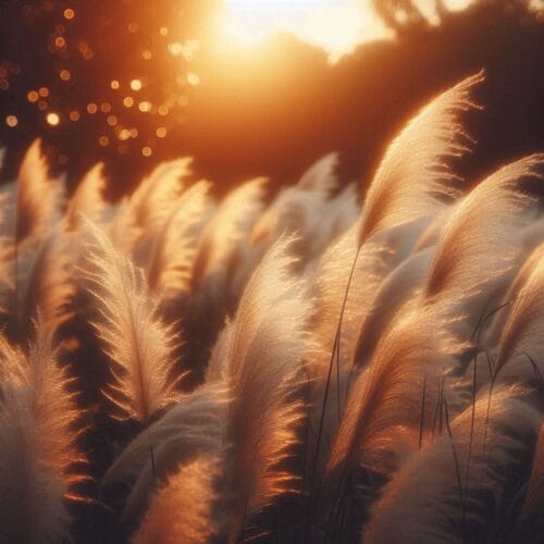 Coucher de Soleil sur un Champ de Pampas
