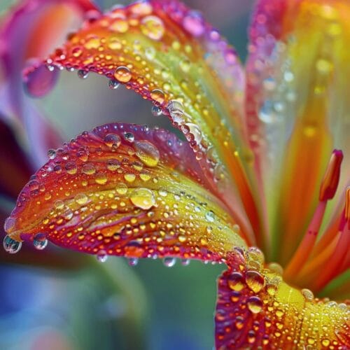 Fleur colorée ornée de rosée