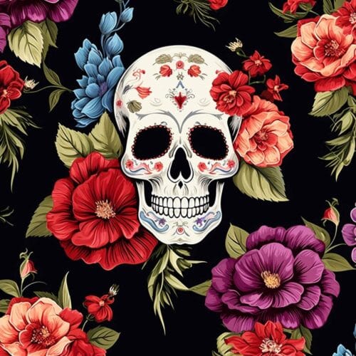 Crâne décoré et fleurs