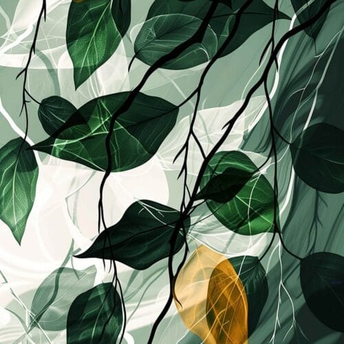 Feuilles suspendues dans le vent