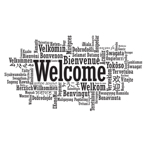 Nuage de mots multilingues de bienvenue