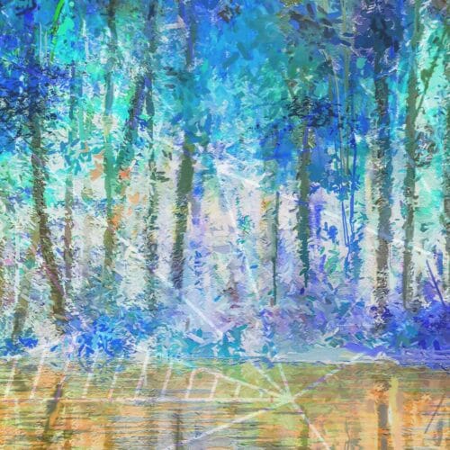 Forêt stylisée aux couleurs vives