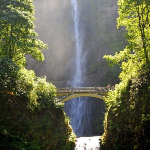 Pont au-dessus d'une cascade majestueuse